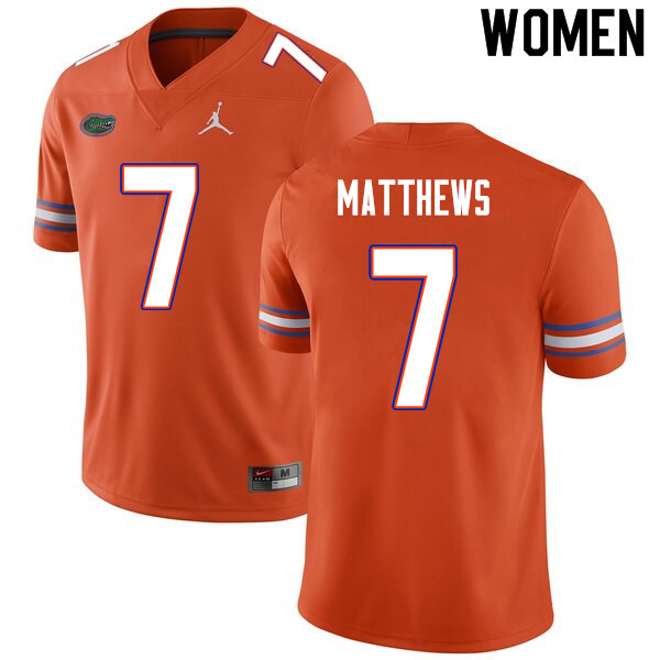 Women #7 Luke Matthews Florida Gators College Football Jerseys Sale-Orange - Click Image to Close